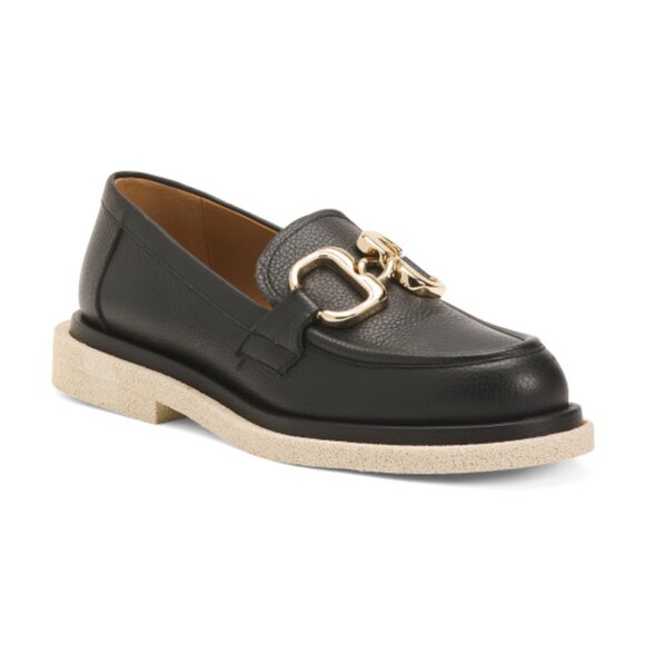 NEW LA CANADIENNE Made In Italy Leather Bishop Loafers black for women 252